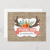 バーラップアントラーフローラベビーシャワーありがとう ポストカード (正面/裏面)