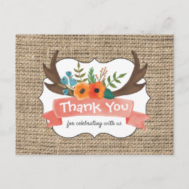 バーラップアントラーフローラベビーシャワーありがとう ポストカード