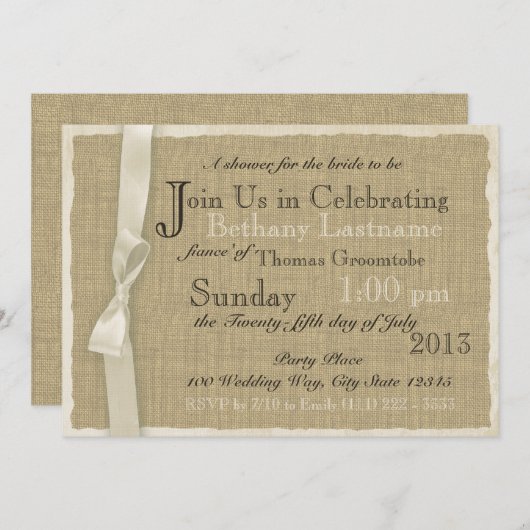 バーラップアンドボウブライダルシャワー 招待状 (正面/裏面)