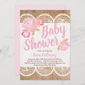 バーラップアンドレースシャビーシックな赤ちゃんシャワー招待状 招待状 (正面/裏面)