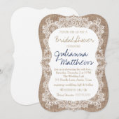 バーラップアンドレースブライダルシャワーカーキネイビー 招待状 (正面/裏面)