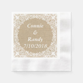 バーラップアンドレース結婚紙ナプキン 縁ありカクテルナプキン