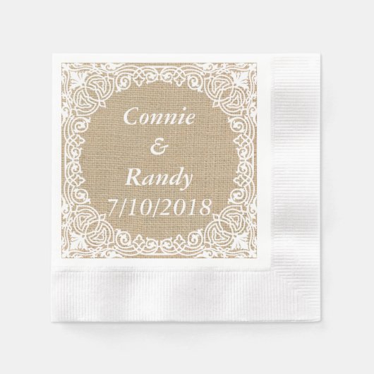 バーラップアンドレース結婚紙ナプキン 縁ありカクテルナプキン (正面)