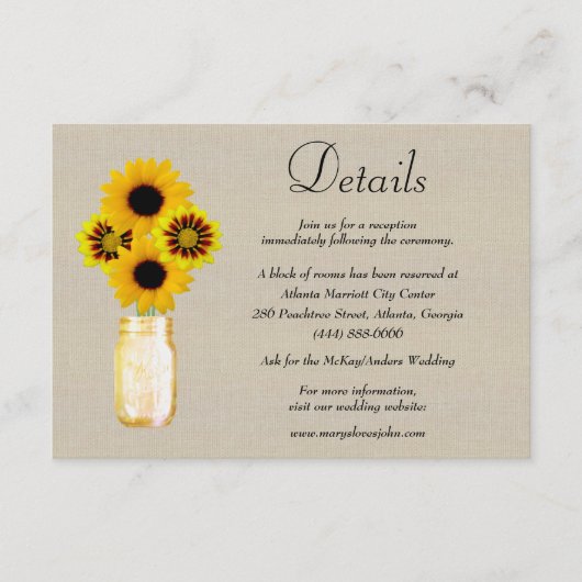 バーラップイエローフローラメイスンジャー結婚ズ詳細 エンクロージャーカード (正面)