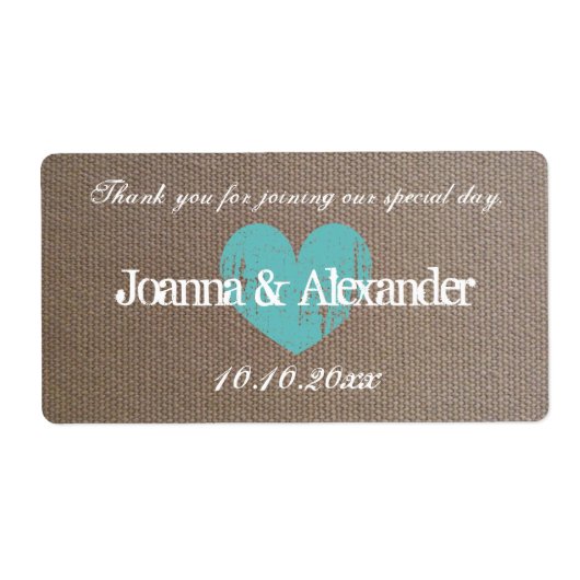 バーラップカントリー結婚シックのウォーターボトルのラベル ラベル (正面)