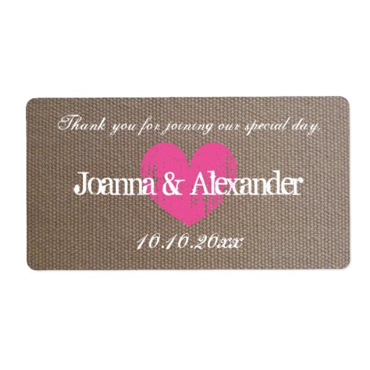 バーラップカントリー結婚シックのウォーターボトルのラベル ラベル (正面)