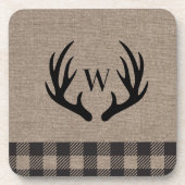 バーラップキャビン素朴ファミリーモノグラム〔雄ジカの〕枝角 コースター (正面)
