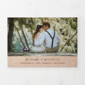 バーラップクリームフローラメイスンジャールストリングライト結婚ズ 三つ折り招待状 (カバー)