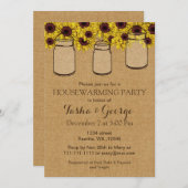 バーラップサンフラワーズメイソンジャース引っ越し祝いパーティー招待状 招待状 (正面/裏面)