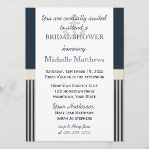 バーラップシップズいかり航海のストライプブライダルシャワー 招待状