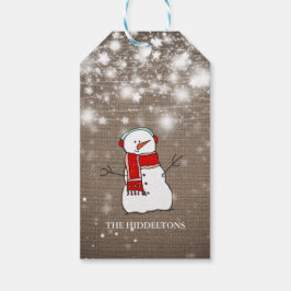 バーラップスターズクリスマスキュート雪だるまスクリプトホリデー ギフトタグ