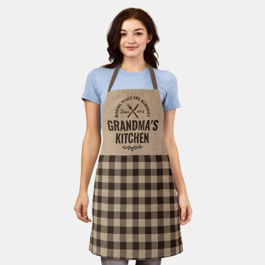 バーラップナナキッチンギフトグランドマス素朴ヴィンテージ エプロン (着用した状態)
