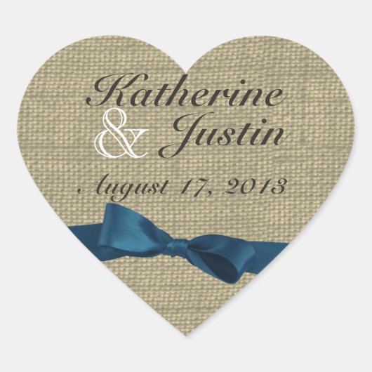 バーラップハートとダークブルーボウ ハートシール (正面)