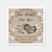 バーラップハートレース素朴カントリーヴィンテージウェディング スタンダードカクテルナプキン (正面)