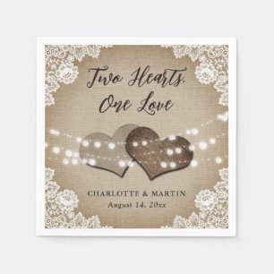 バーラップハートレース素朴カントリーヴィンテージウェディング スタンダードカクテルナプキン