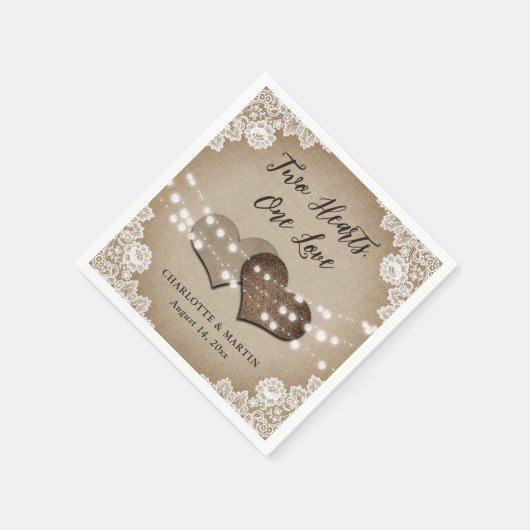 バーラップハートレース素朴カントリーヴィンテージウェディング スタンダードカクテルナプキン (角)