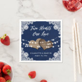 バーラップハートレース素朴ネイビーブルー結婚ズ スタンダードカクテルナプキン (インサイチュ)