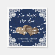 バーラップハートレース素朴ネイビーブルー結婚ズ