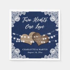 バーラップハートレース素朴ネイビーブルー結婚ズ スタンダードカクテルナプキン