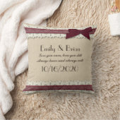バーラップバーガンデーリボンカスタムウェディングピロー クッション (ブランケット)