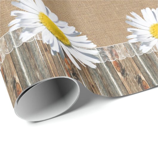 バーラップバーンウッドレースとデイジー ラッピングペーパー (ロールコーナー)