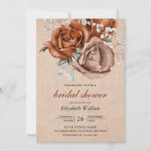 バーラップバーンオレンジバラテラコッタブライダルシャワー 招待状 (正面)