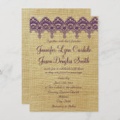 バーラップパープルダマスクレース結婚式招待状 招待状 (正面/裏面)