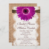 バーラップパープルデイジーブライダルシャワー招待状 招待状 (正面/裏面)