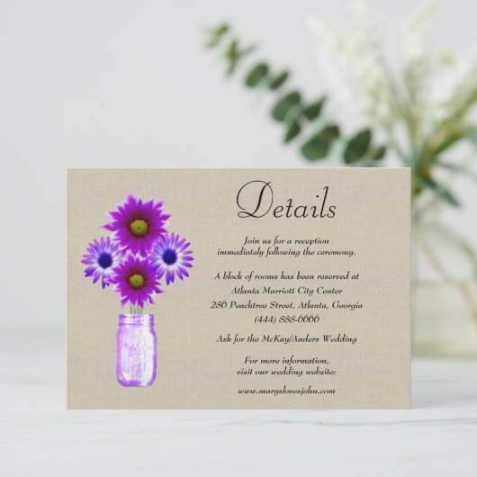 バーラップパープルフローラメイソン結婚ジャーの詳細 エンクロージャーカード (スタンド正面)