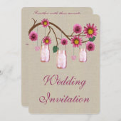 バーラップピ素朴ックピンクメイソンジャース結婚式招待状 招待状 (正面/裏面)