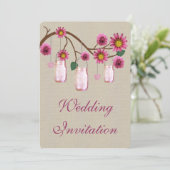 バーラップピ素朴ックピンクメイソンジャース結婚式招待状 招待状 (スタンド正面)
