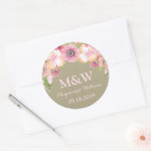 バーラップピ素朴ンクフローラモノグラム結婚ズラベル ラウンドシール (封筒)