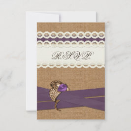 バーラップフェイクとレースの紫色の田舎結婚式 出欠カード