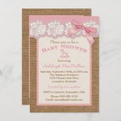 バーラップフェイクアイボリーレース、ピンクベビーシャワー招待状2 招待状 (正面/裏面)