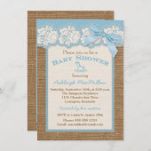 バーラップフェイクアイボリーレース、ブルーベビーシャワー招待状2 招待状 (正面/裏面)