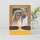 バーラップフェイクレースボウ写真ウェディング招待、ブラウン3 招待状 (スタンド正面)