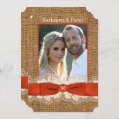 バーラップフェイクレースボウPHOTOウェディング招待 – オレンジ 招待状 (正面/裏面)