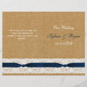 バーラップフェイクレース、素朴な結婚式プログラムを折り畳んだ (正面)