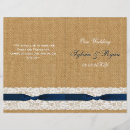 バーラップフェイクレース、素朴な結婚式プログラムを折り畳んだ