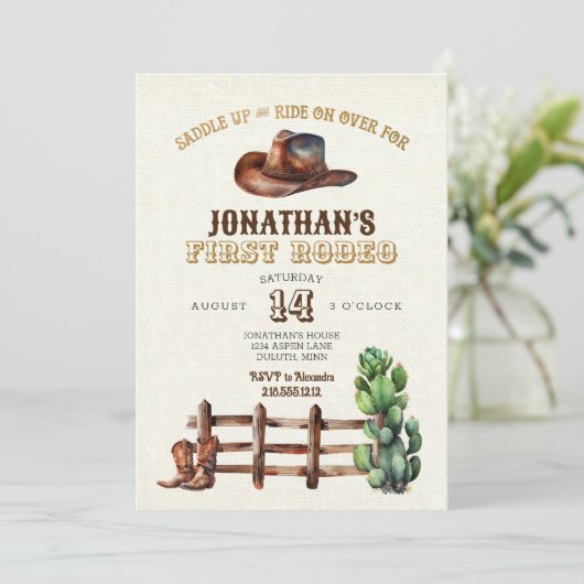 バーラップフェイク金ゴールドカウボーイファーストロデオ 招待状 (スタンド正面)