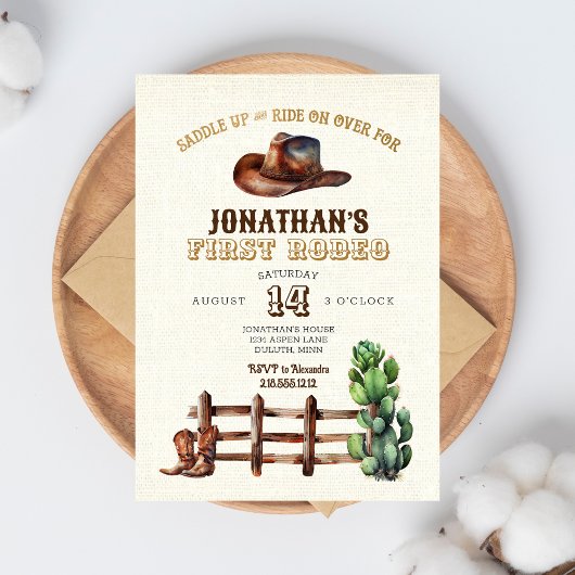 バーラップフェイク金ゴールドカウボーイファーストロデオ 招待状