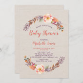 バーラップフローラ秋ガールベビーシャワー招待状 招待状 (正面/裏面)
