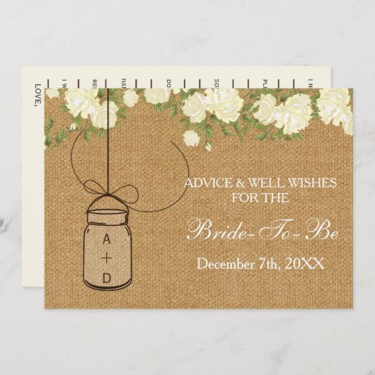 バーラップブライダルシャワーアドバイスウェルウィッシュカード アドバイスカード (正面/裏面)