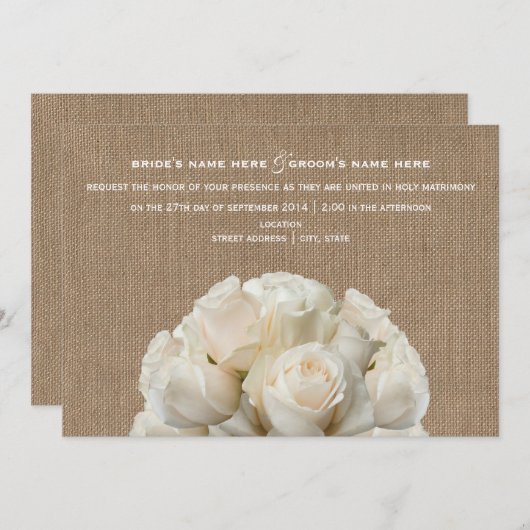 バーラップホ刺激を受けたワイトローゼズ結婚式招待状 招待状 (正面/裏面)