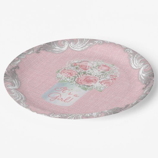 バーラップメイソンジャーブベイビーシャワー紙プレート ペーパープレート (アングル)