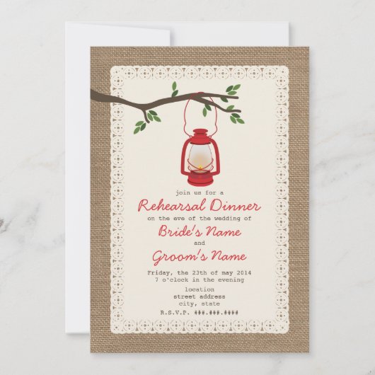 バーラップラン刺激を受けたタンキャンピングリハーサルディナー 招待状 (正面)