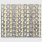 バーラップリネンコテージ金ゴールドグレークリスマスツリー ラッピングペーパー (フラット)