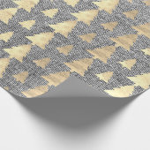 バーラップリネンコテージ金ゴールドグレークリスマスツリー ラッピングペーパー (角)