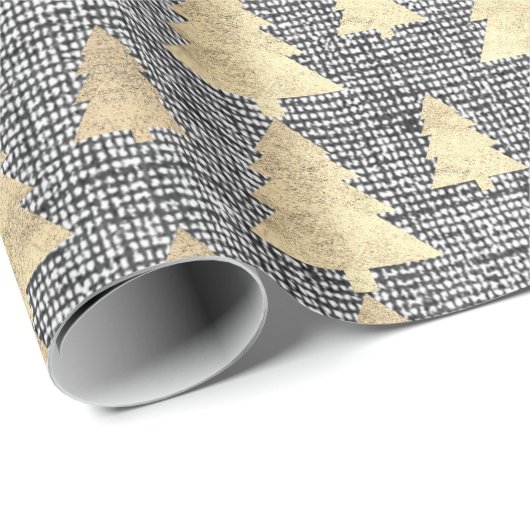 バーラップリネンコテージ金ゴールドグレークリスマスツリー ラッピングペーパー (ロールコーナー)