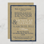 バーラップルックリハーサルディナーネイビーブルー 招待状 (正面/裏面)